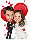 Hochzeitsfoto Karikatur mit Herzmotiv
